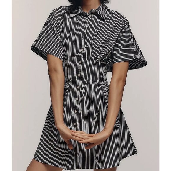 The Tobie Mini Shirt Dress by Exquise Color Black & White Stripe - Picture 2 of 4